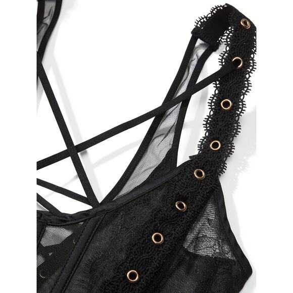 VS Very Sexy Rose Lace Grommet Strappy Corset N Smooth Adjustable Thong Panty M - Picture 8 of 12